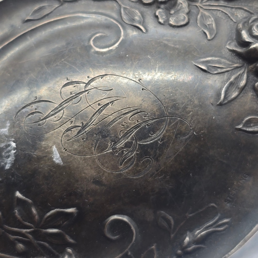 Antique Sterling Silver Art Nouveau Repousse Hair Brush‎ Set Monogrammed - Picture 7 of 8